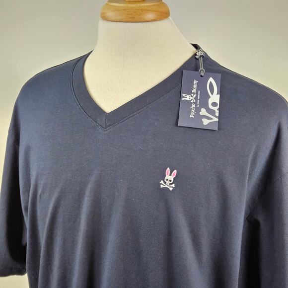 Psycho Bunny V-Neck Logo Pima Cotton T-Shirt Navy Blue | Big Man XXXL - Picture 10 of 16